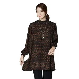 (아)F나염 반목 주름 롱 블라우스