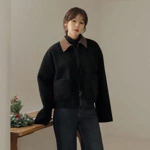 [하프클럽/]센지 코듀로이 배색 무스탕 재킷