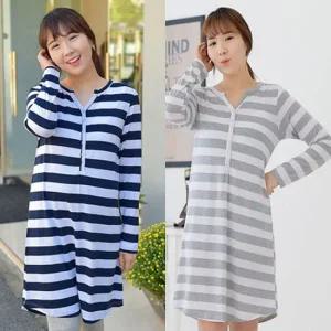 긴팔Y단추단가라수유원피스 수유롱티 홈웨어 임부복 수유복