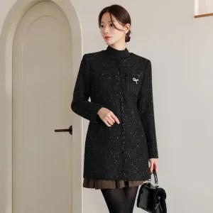 [시크라인] (~XXL까지) 아첸타 스팽글 트위드 코트 겨울 아우터 하객룩 오피스룩 모임룩 격식룩 연말룩 빅사이즈