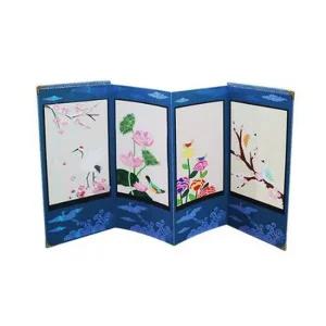 미니병풍 고급 병풍만들기 화조도(5명용)_푸른금장 병풍만들기재