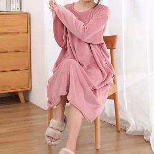 [로즈엘리]겨울 여성 도톰융털 수면원피스