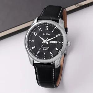 알바 AV3257X1 클래식 라운드 데이데이트 심플블랙 캐쥬얼 정장 남자 가죽 시계 c