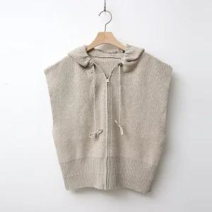 여성 소마 캐주얼 레이어드 후드스트링 집업 니트 조끼 DGB-WVS-2682-연베이지
