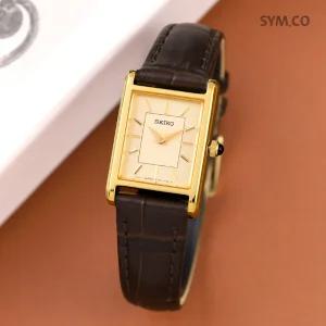 세이코 SWR110P1 사각케이스 아날로그 사파이어 캐쥬얼 정장 여자 가죽 시계 c