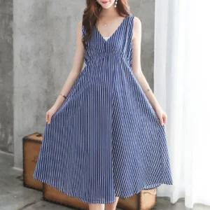 빅사이즈 스트라이프 브이넥 원피스 여성 임부복 9006