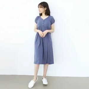 반팔 유리단추 원피스 수유복 만삭 임부복 빅사이즈