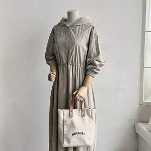 마야 여성 후드 반오픈 스트링 플레어 긴팔 롱원피스 BONG-WDR-3079-베이지