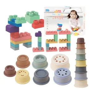 해피플레이 유아 장난감 실리콘 스태킹 블록8pcs+소프트블록 세트 40pcs
