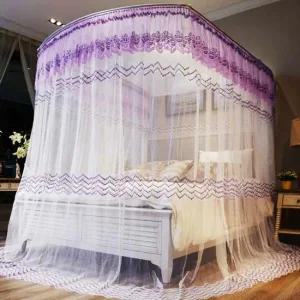 캐노피 침대 모기장 120x200cm 퍼플 해충 메쉬망 스틸 프레임 인테리어 넓은 사각