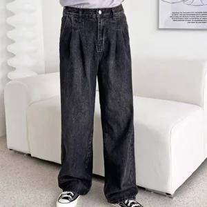 [파파브로] 남성 투턱 와이드 흑청 데님 청바지 DM-JEA-Q2JMM2071-3-흑청