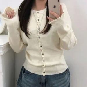 [다잇템] 여자 빅사이즈 프릴 슬림 날라리 잔골지 귀여운 가디건_23909046_588872