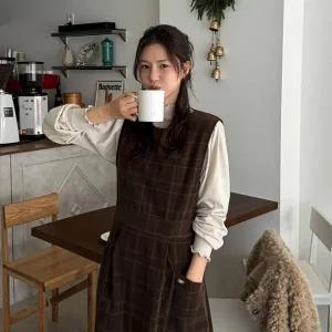 [메이블루]체크 코듀로이 원피스