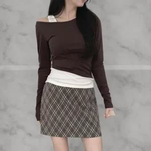 [신세계라이브쇼핑][옷자락] 여성 다이아몬드 체크 디자인 H라인 미니 치마