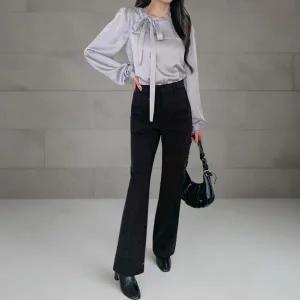 [신세계라이브쇼핑][옷자락] 여성 원버튼 기모 핀턱 세미 부츠컷 바지