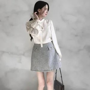 [신세계라이브쇼핑][옷자락] 여성 골드 버튼 주머니 포인트 체크 미니 스커트