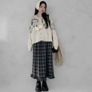 [다잇템] 여성 롱 프릴 격자 헴 문양 후레아 스커트_23908990_588872