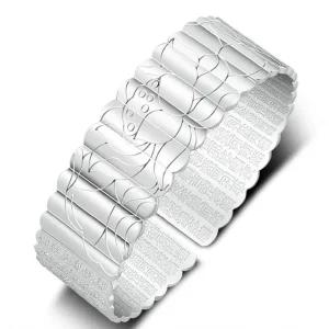 정통 불교 불경 각인 연꽃 S999 은도금 실버 팔찌