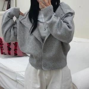[신세계라이브쇼핑][옷자락] 여자 하이넥후드 소프트 울니트 박스핏 겨울 가디건