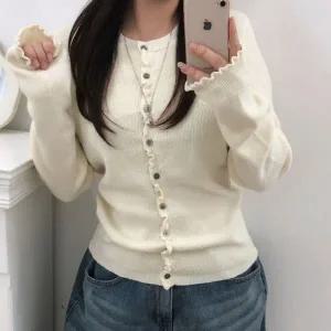 [신세계라이브쇼핑][옷자락] 여자 러블리 날라리 프릴 잔골지 슬림 루즈핏 가디건