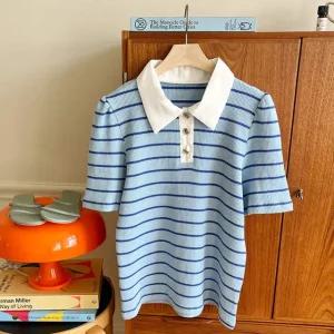 레나 여성 카라 반팔 니트 티셔츠 BONG-WKN-3365-블루