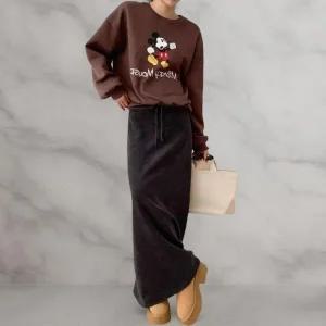 [다잇템] 여성 롱 허리밴드 빅사이즈 FW 벨루어 치마_23909520_588872