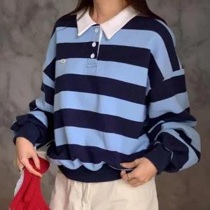 [다잇템] 여성 단가라 럭비 카라 티셔츠 콘트라스트 맨투맨_23909505_588872