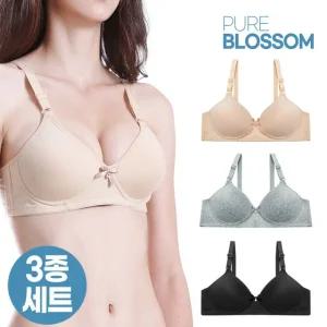 [퓨어블라썸] [3종세트] 코튼 소프트 데일리 노와이어 볼륨업 브라/빅사이즈