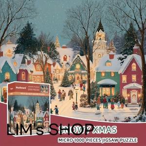 1000 크리스마스 눈 장면 미니 퍼즐 성인용 박스 38x26cm (15인치 X 102인치) 겨울 휴일 테마 직소퍼즐