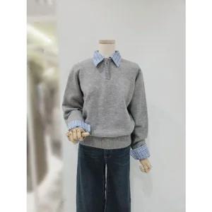 [갤러리아] [SOUP] 셔츠 배색 니트티셔츠  SBBLK31