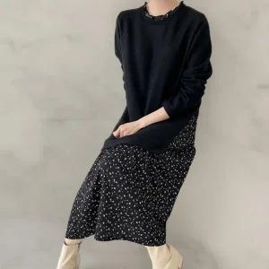 여성 기모 롱원피스 빅사이즈 플라워 프릴넥 검정색 원피스