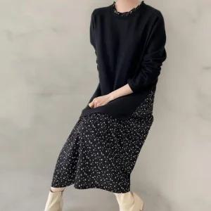 여성 기모 롱원피스 빅사이즈 플라워 프릴넥 검정색 원피스