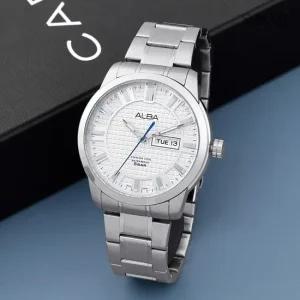 알바 AV3271X1 모던 슬림 데이데이트 아날로그 정장 남자 메탈 시계 d