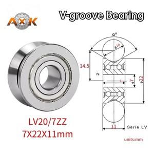 V-홈 레일 롤러 시리즈 베어링 LV20/7 ZZ 2RS 내경 7mm 외경 22mm 높이 11mm