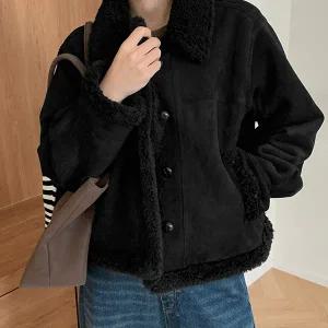 핫핑 [보온성/퍼안감] 베니타 스웨이드 양털 카라 무스탕자켓