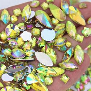 1000개 혼합 사이즈 AB 공예 보석 플랫백 아크릴 라인스톤 페이스 보석 DIY 코스튬 제작 코스프레 의상 네일 크래프팅 장식 보석 장식 (레몬 옐로우 AB 12개)