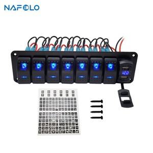 해양 보트 로커 스위치 패널 LED 키트 회로 차단기 듀얼 USB 슬롯 조명 8 갱 12V 24V