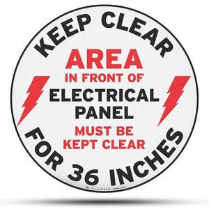 TRADESSAFE 전기 패널 클리어 미끄럼 방지 바닥 스티커 - 앞 부분은 36인치, 필 앤 스틱 접착 비닐, ANSI 준수, 직경 17인치 원형 스티커를 위해 클리어해야 합니다