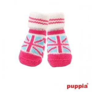 강아지 고양이 퍼피아 유니온 잭 양말 핑크