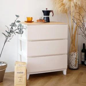 세라비 3단 우드상판 조립 플라스틱 서랍장 와이드 수납장