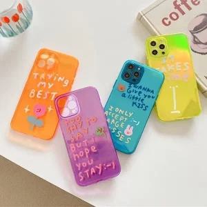 썸머 네온 레터링 카메라렌즈보호 홀로그램 젤리케이스  12 미니 11 프로 XS 맥스 XR SE 8 7