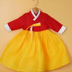 [보리보리/한설한복]한설한복1807.S 산뜻한 레드빛 노랑 전통 여아한복