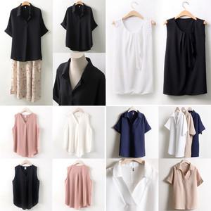 여름신상 빅사이즈 루즈핏 롱 셔츠 브이넥 롤업 노카라 민소매 블라우스 66~120 size 여성 쉬폰 셔링 모음