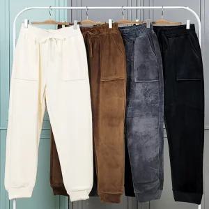 제니유 여성 겨울 융털 기모 스판 극세사 골덴 바지 배기 조거 와이드 밴딩 팬츠