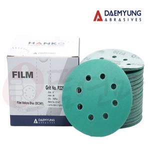 대명연마 HANKO 5인치 8홀 필름 벨크로 원형사포 100장 / (DC341) 한코 FILM 샌딩사포