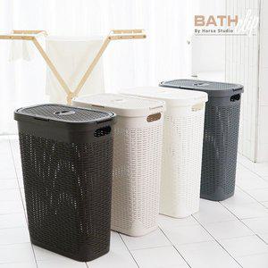 [바스클립] 유럽수입 라탄디자인 슬림형 빨래바구니 40L 2P세트