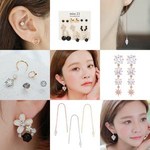 미스21 여성 인기 은침 귀걸이 귀찌 세트 (er2575)