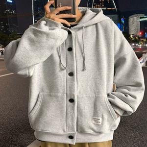 [메이비누스]3color 오버핏 후드 단추 집업 기모 학생 남자 여자