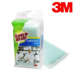 3M 스카치브라이트 스펀지 망사 수세미 5입 옥색 NET-1 다용도 주방 설거지 청소