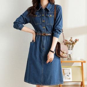 [드레스허그]레스업 캐주얼 카라 데님 미디엄 원피스